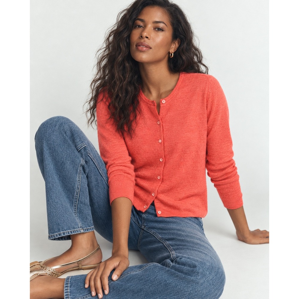 Sutton Studio Coral 100% Merino Wool Cardigan Sweater Crew Neck XL